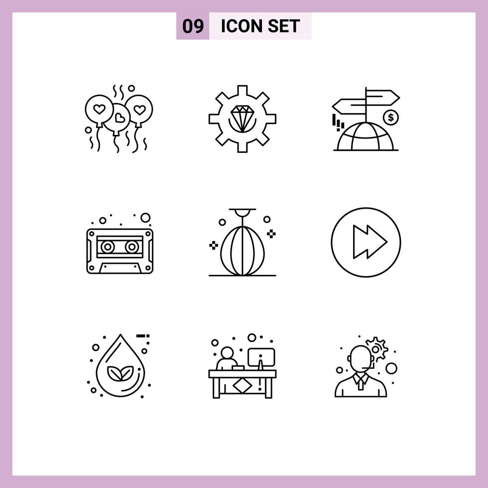 Set of 9 Commercial Outlines pack for bag cassette programming audio cassette marketing Editable Vector Design Elements