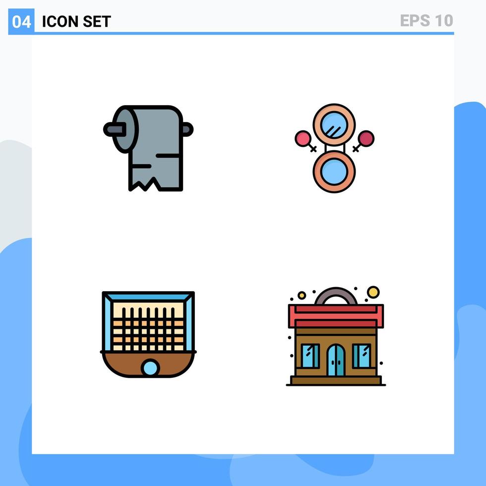 Pictogram Set of 4 Simple Filledline Flat Colors of cleaning net mirror ball club Editable Vector Design Elements