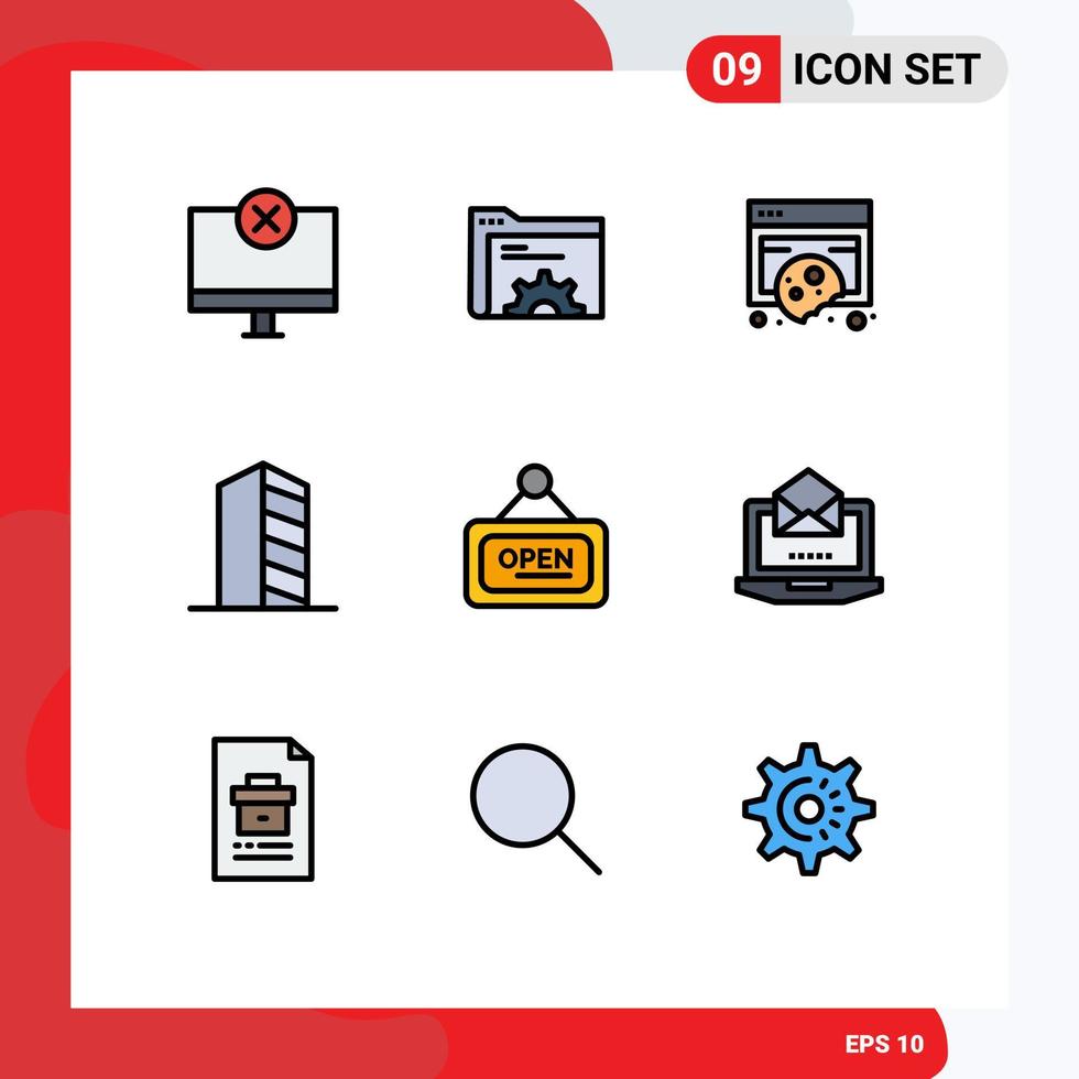 9 Universal Filledline Flat Colors Set for Web and Mobile Applications landscape construction server buildings policy Editable Vector Design Elements