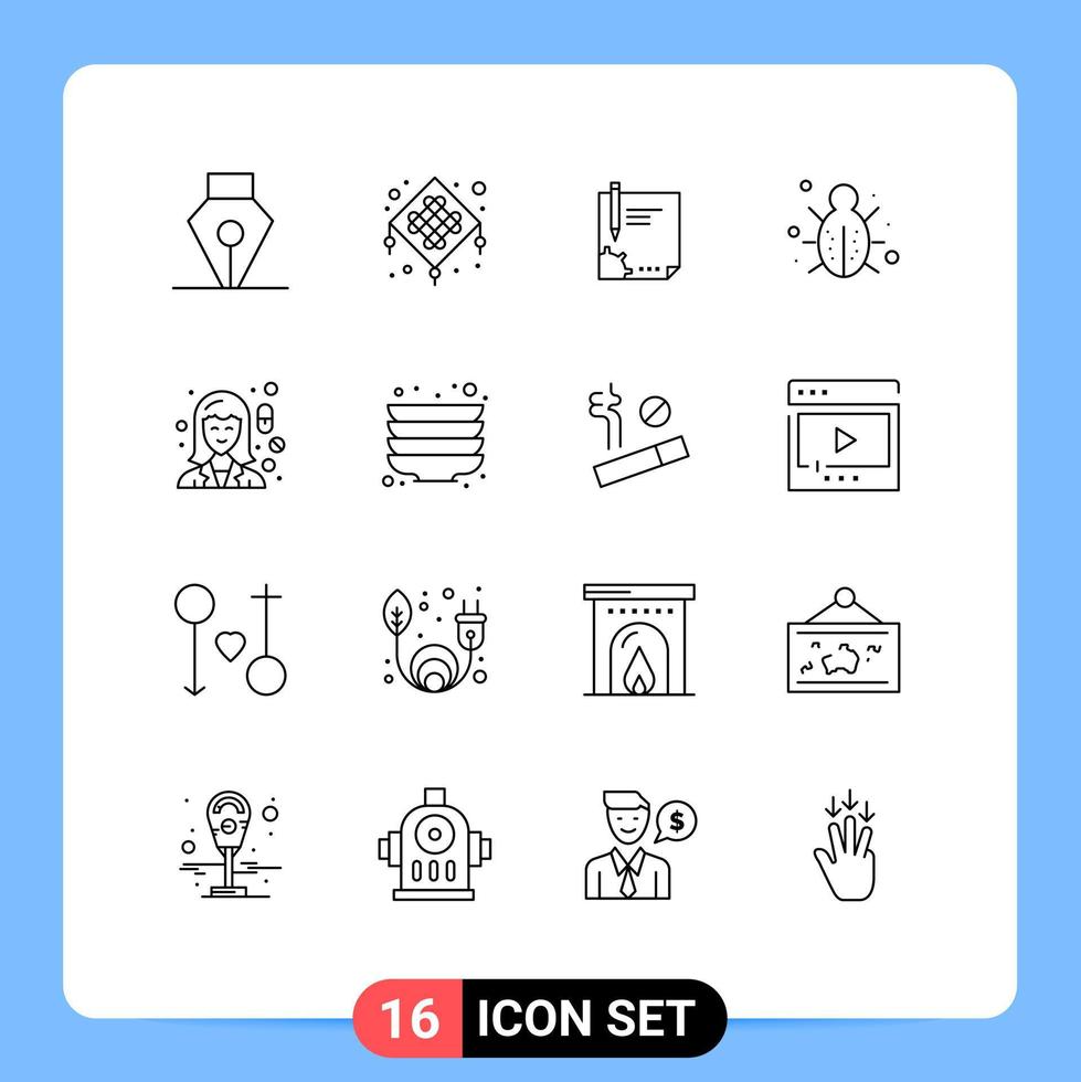 Editable Vector Line Pack of 16 Simple Outlines of protection internet document bug sign Editable Vector Design Elements