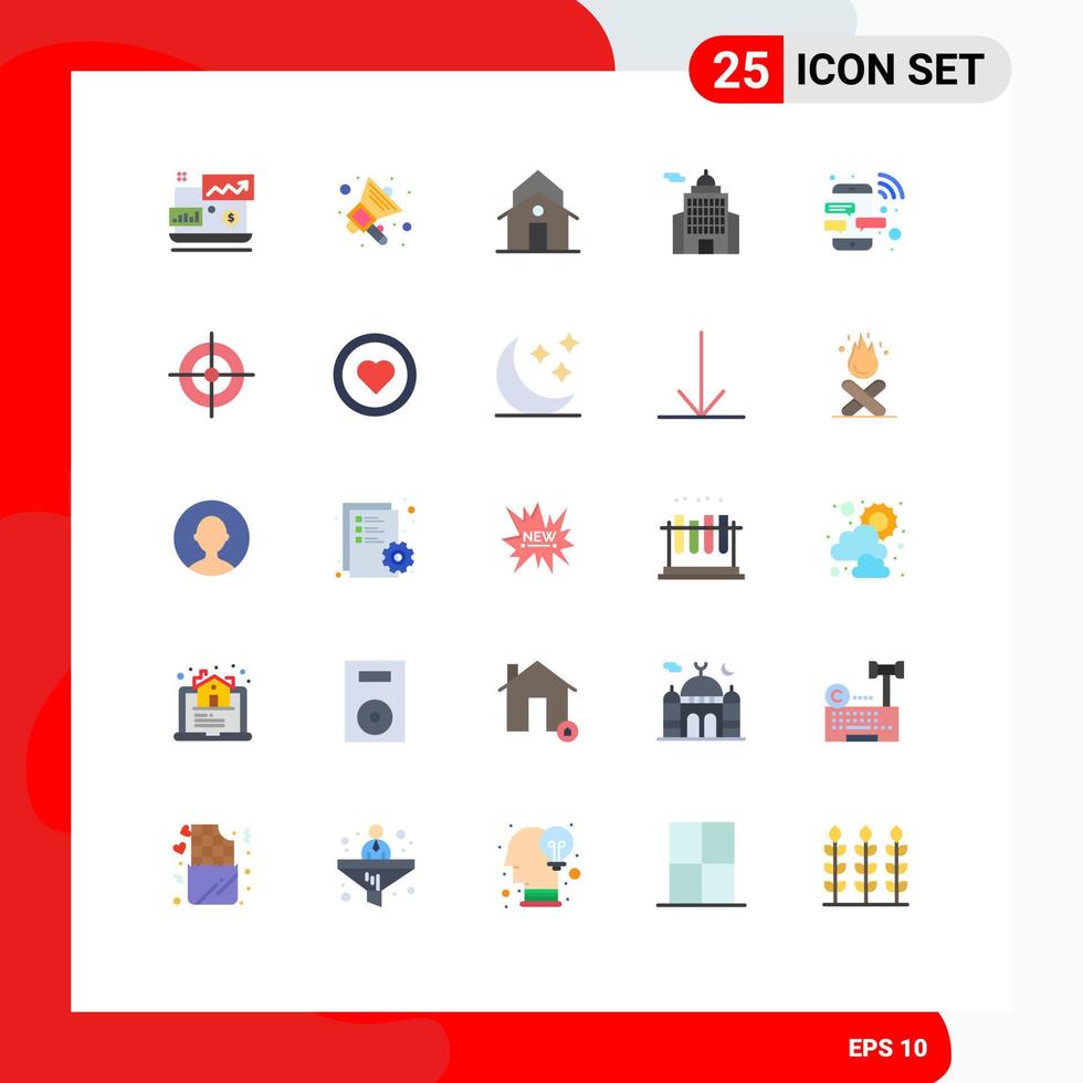 25 Universal Flat Color Signs Symbols of device museum church government administration Editable Vector Design Elements