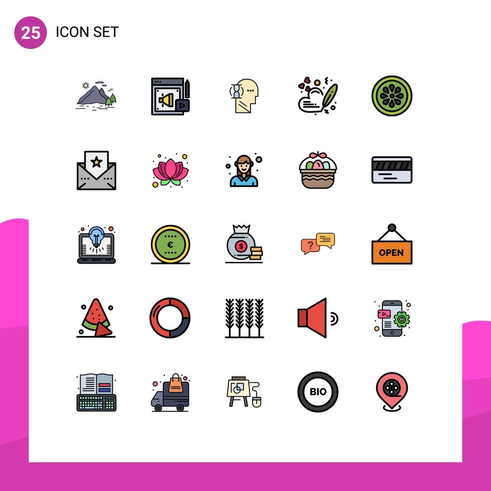25 Universal Filled line Flat Colors Set for Web and Mobile Applications drink pen megaphone love male Editable Vector Design Elements