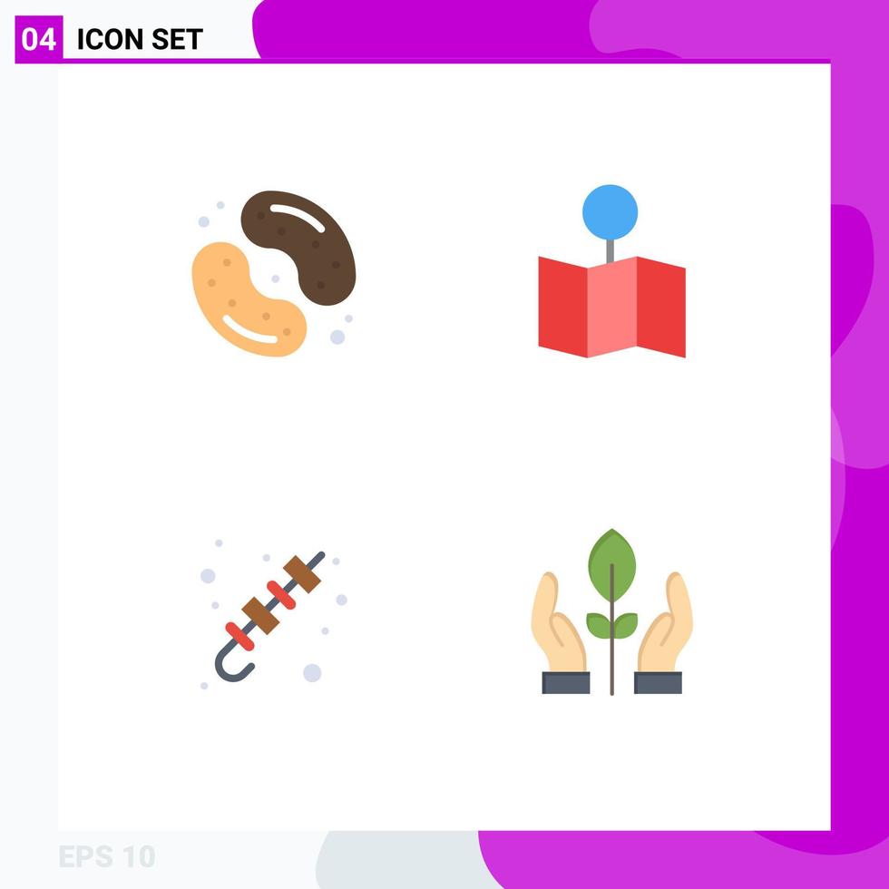 4 iconos planos universales establecidos para aplicaciones web y móviles dulces barbacoa dulces mapa brochette elementos de diseño vectorial editables vector