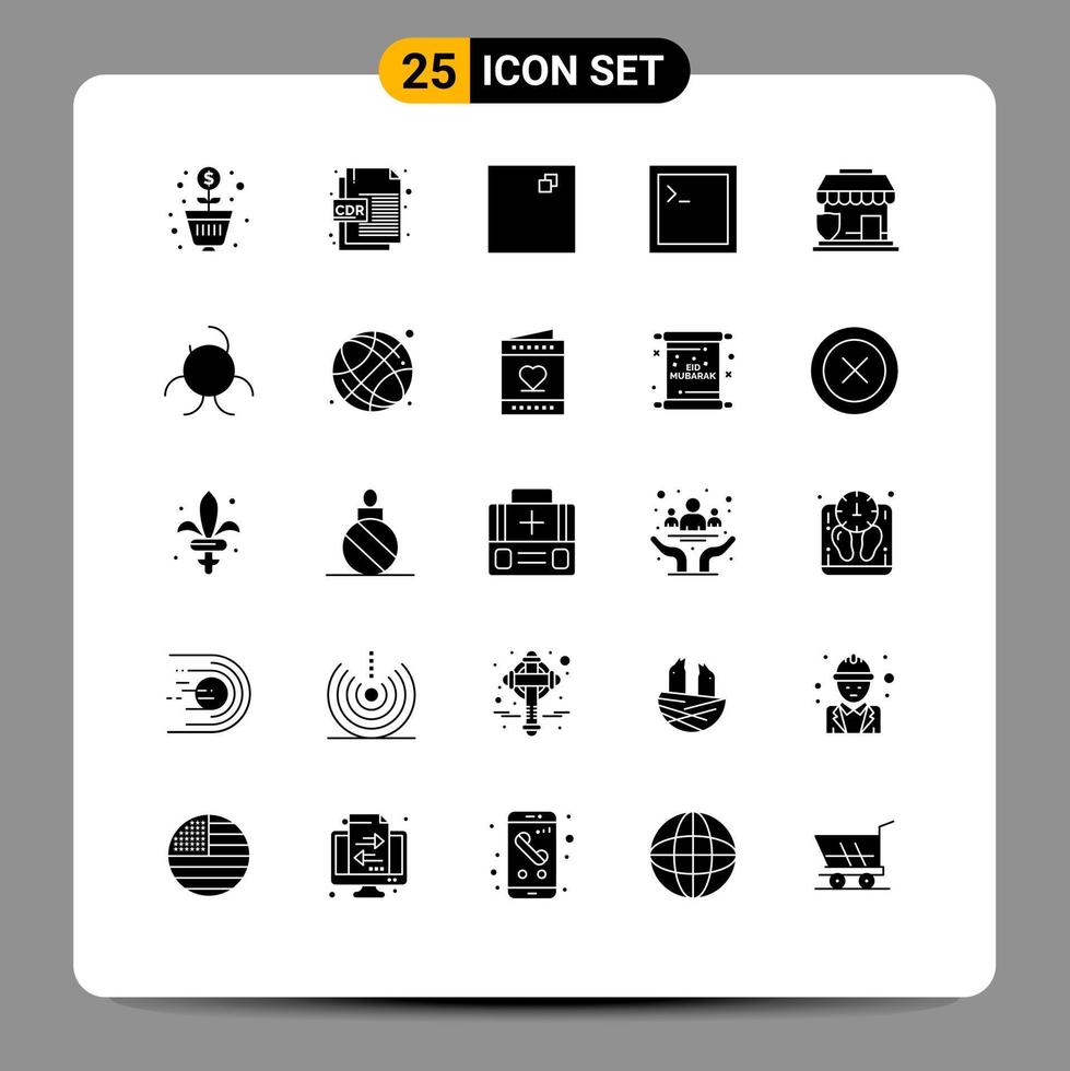 Editable Vector Line Pack of 25 Simple Solid Glyphs of biology security full screen protection terminal Editable Vector Design Elements