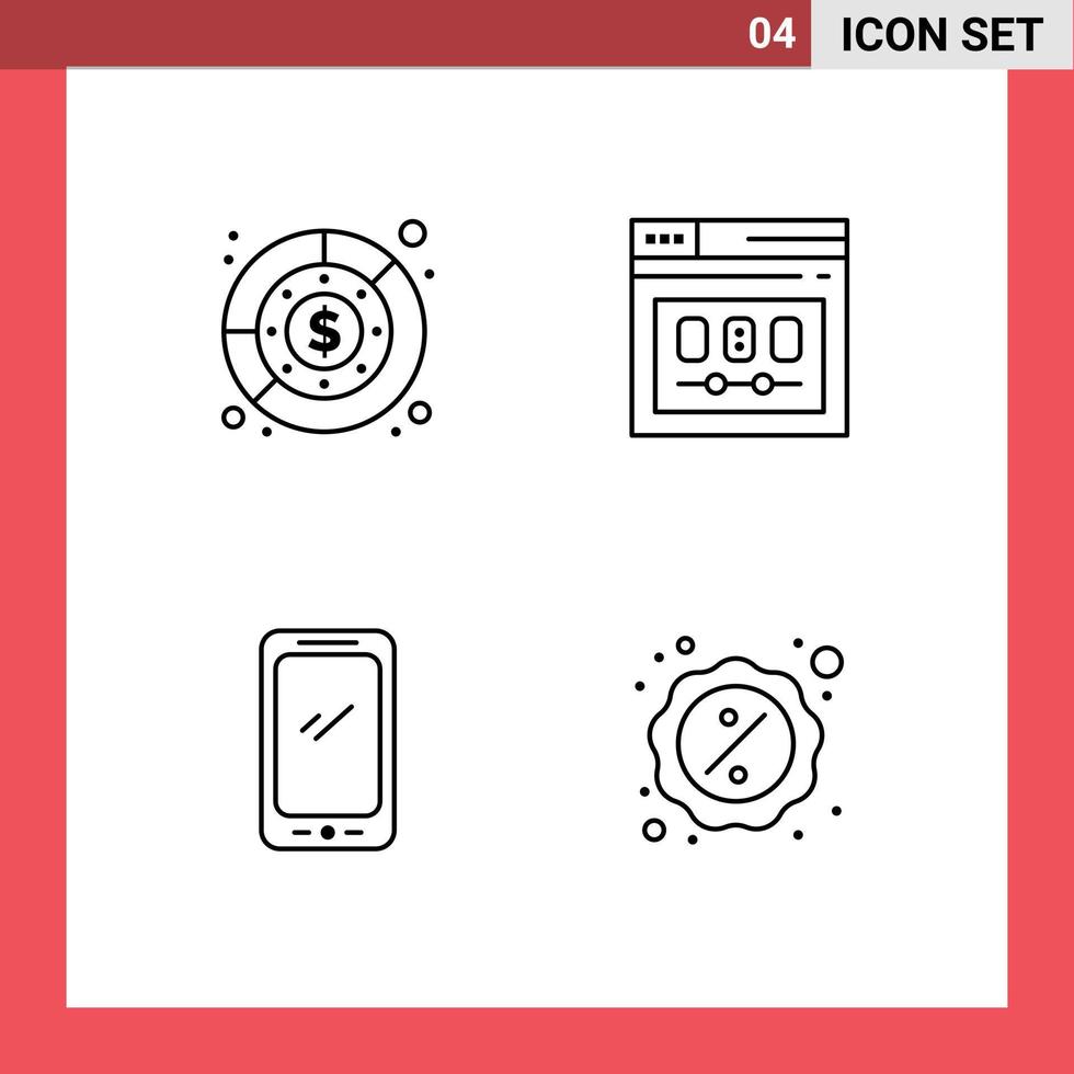 4 Thematic Vector Filledline Flat Colors and Editable Symbols of budget webpage profit page smart phone Editable Vector Design Elements