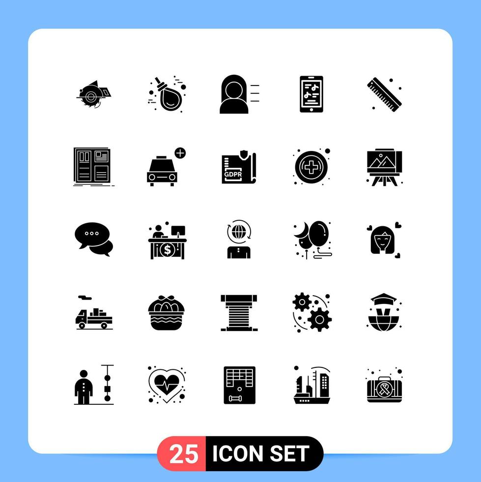 Group of 25 Solid Glyphs Signs and Symbols for measure music knot multimedia miss Editable Vector Design Elements