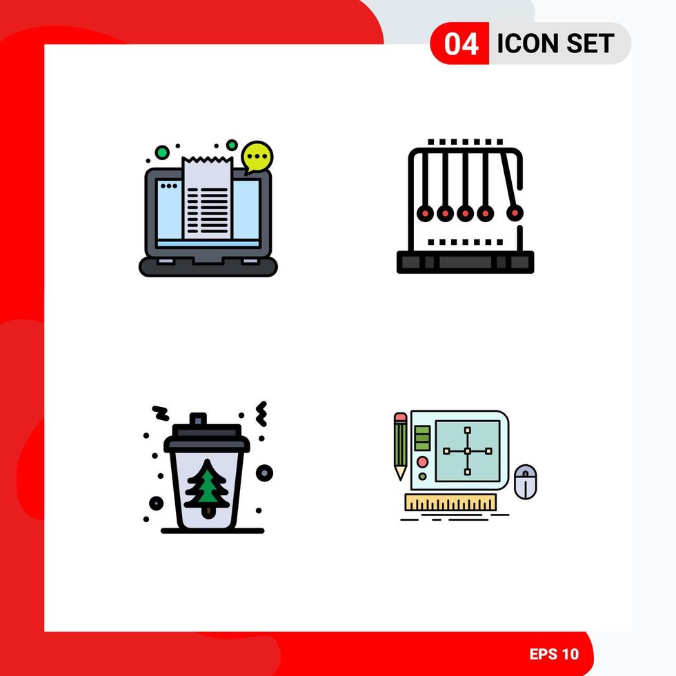 conjunto de pictogramas de 4 colores planos de línea de llenado simple de bill café compras péndulo bebida elementos de diseño vectorial editables vector