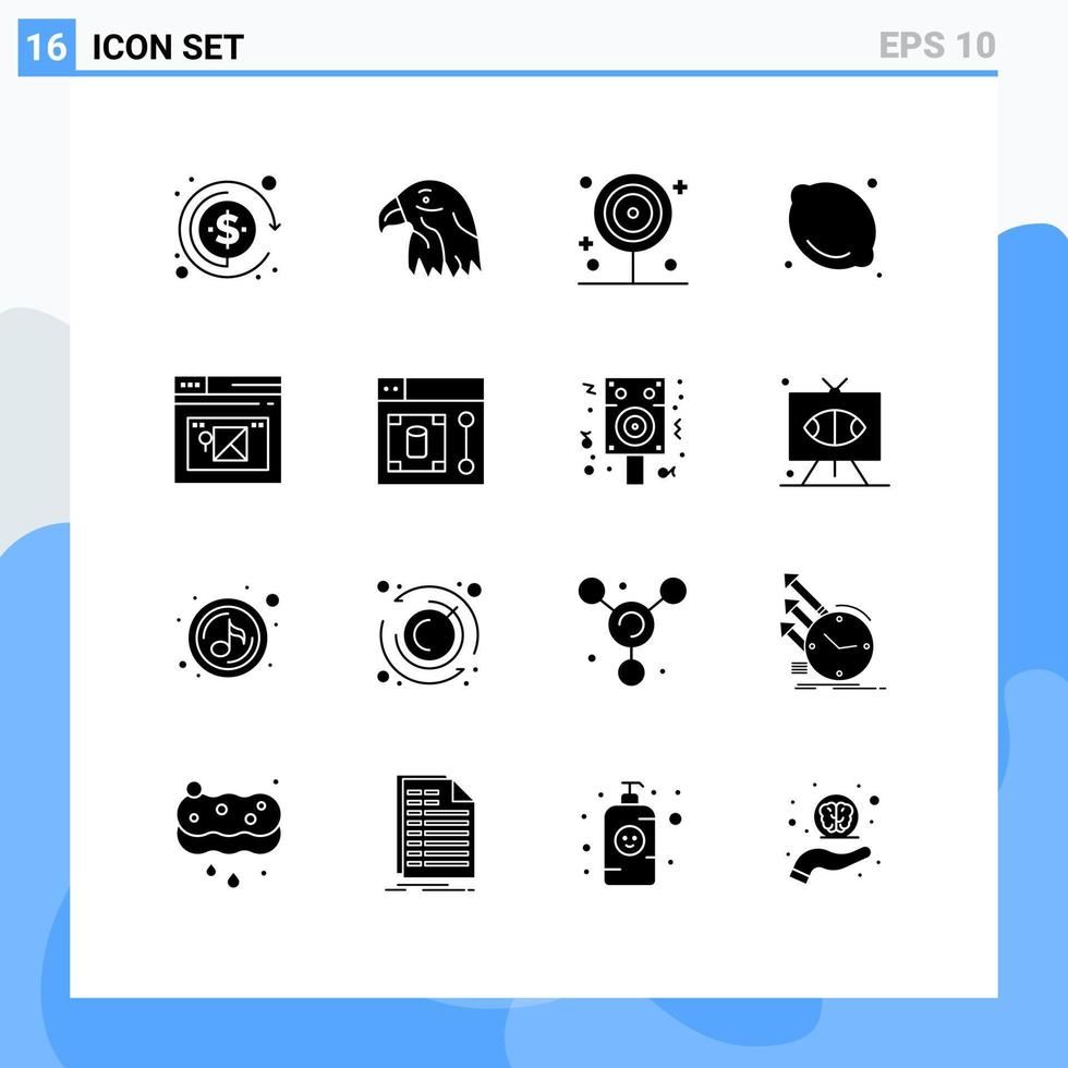 Pack of 16 creative Solid Glyphs of web internet food medical healthcare Editable Vector Design Elements