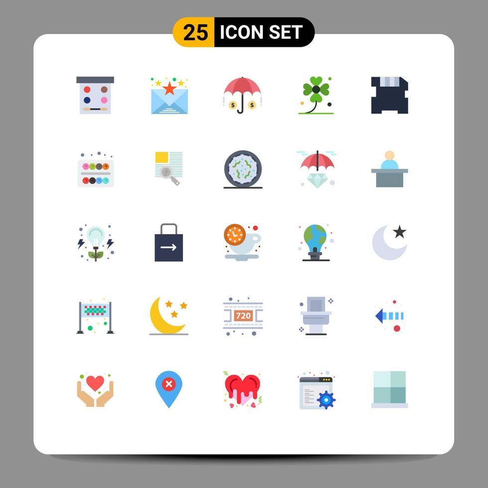 Pack of 25 Modern Flat Colors Signs and Symbols for Web Print Media such as sd card insurance lucky ireland Editable Vector Design Elements