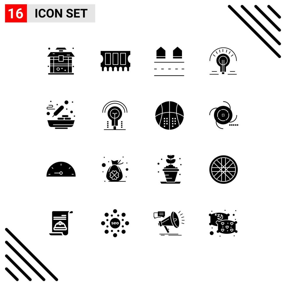 16 User Interface Solid Glyph Pack of modern Signs and Symbols of chinese food tips houses light bulb bulb Editable Vector Design Elements