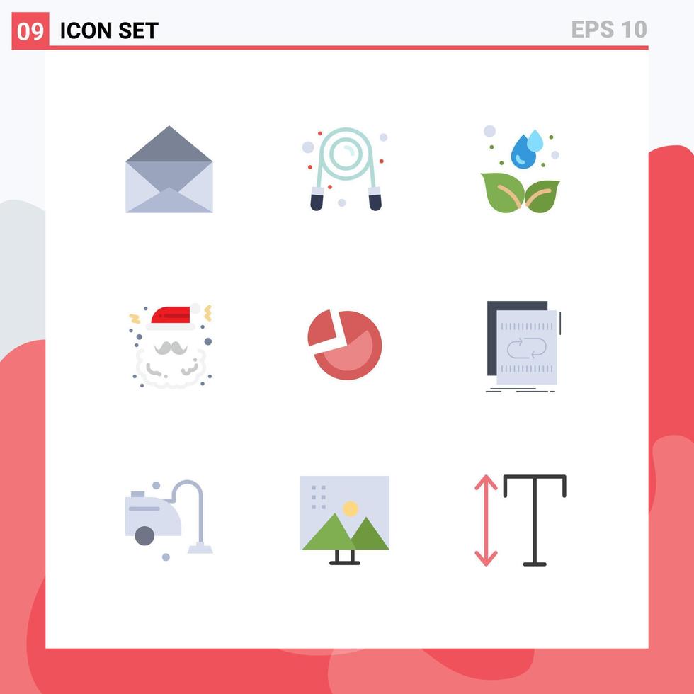 9 User Interface Flat Color Pack of modern Signs and Symbols of statistic claus green santa claus Editable Vector Design Elements