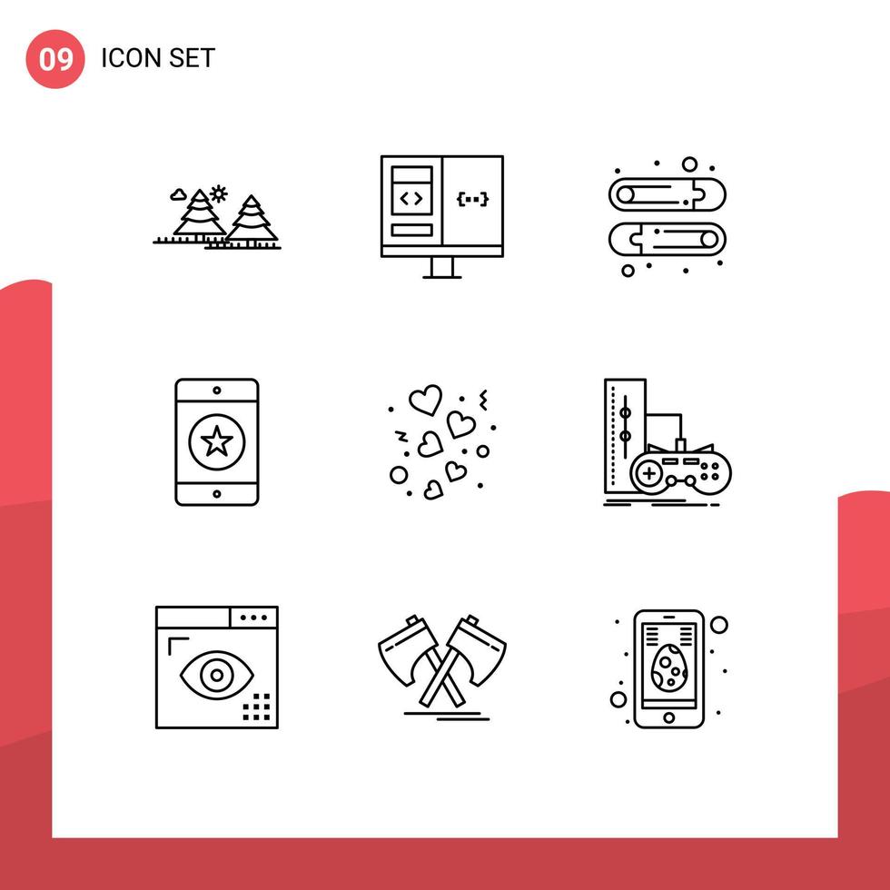 User Interface Pack of 9 Basic Outlines of phone favorite develop devices pin Editable Vector Design Elements