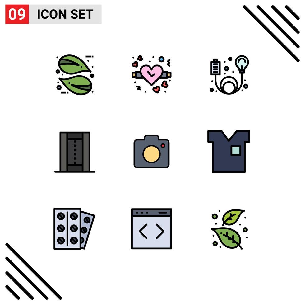 Group of 9 Filledline Flat Colors Signs and Symbols for image recreation cable pitch athletics Editable Vector Design Elements