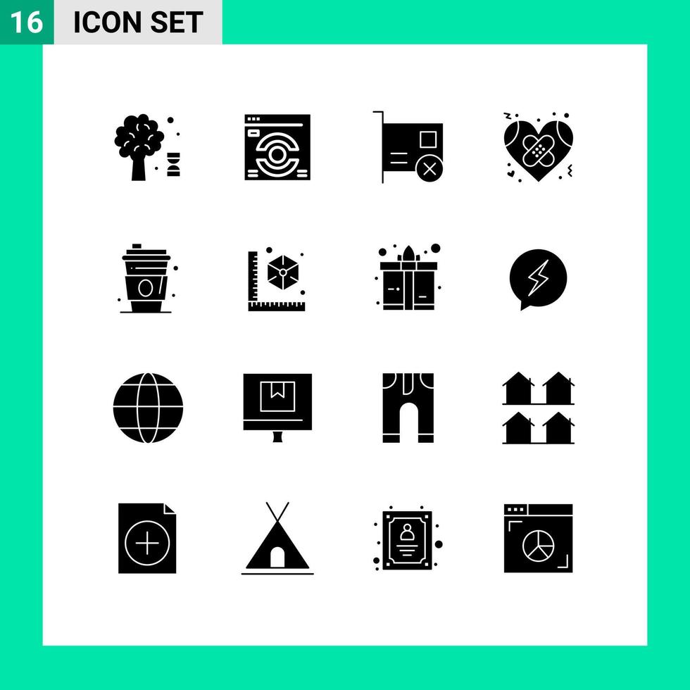 Stock Vector Icon Pack of 16 Line Signs and Symbols for alcohol heart computers healthcare bandage Editable Vector Design Elements