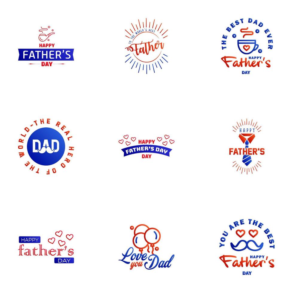 Happy Fathers Day greeting Card 9 Blue and red Calligraphy Vector illustration Editable Vector Design Elements