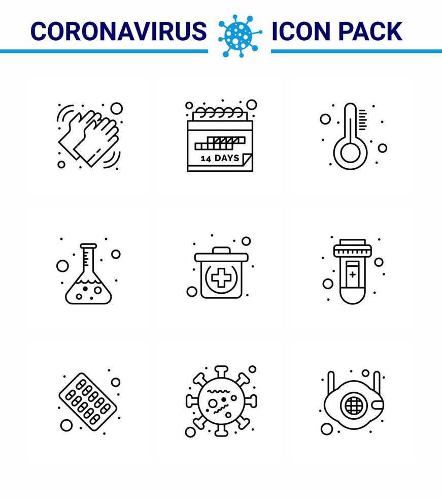 corona virus prevention covid19 tips to avoid injury 9 Line icon for presentation emergency science schedule lab thermometer viral coronavirus 2019nov disease Vector Design Elements