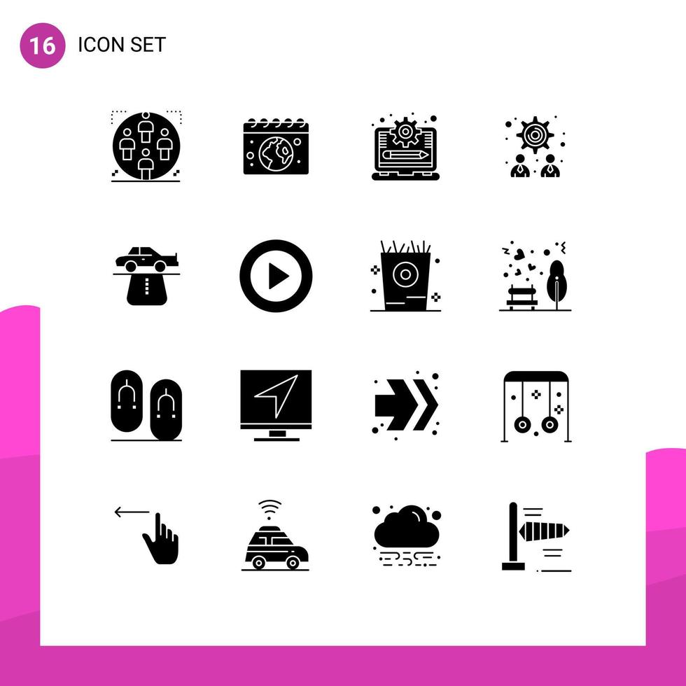 Modern Set of 16 Solid Glyphs Pictograph of authority teamwork day strategy progress Editable Vector Design Elements