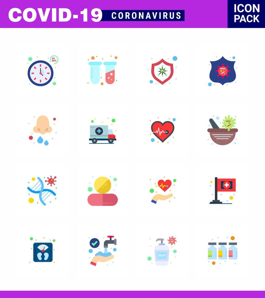 Corona virus disease 16 Flat Color icon pack suck as cold virus bacteria shield protection viral coronavirus 2019nov disease Vector Design Elements