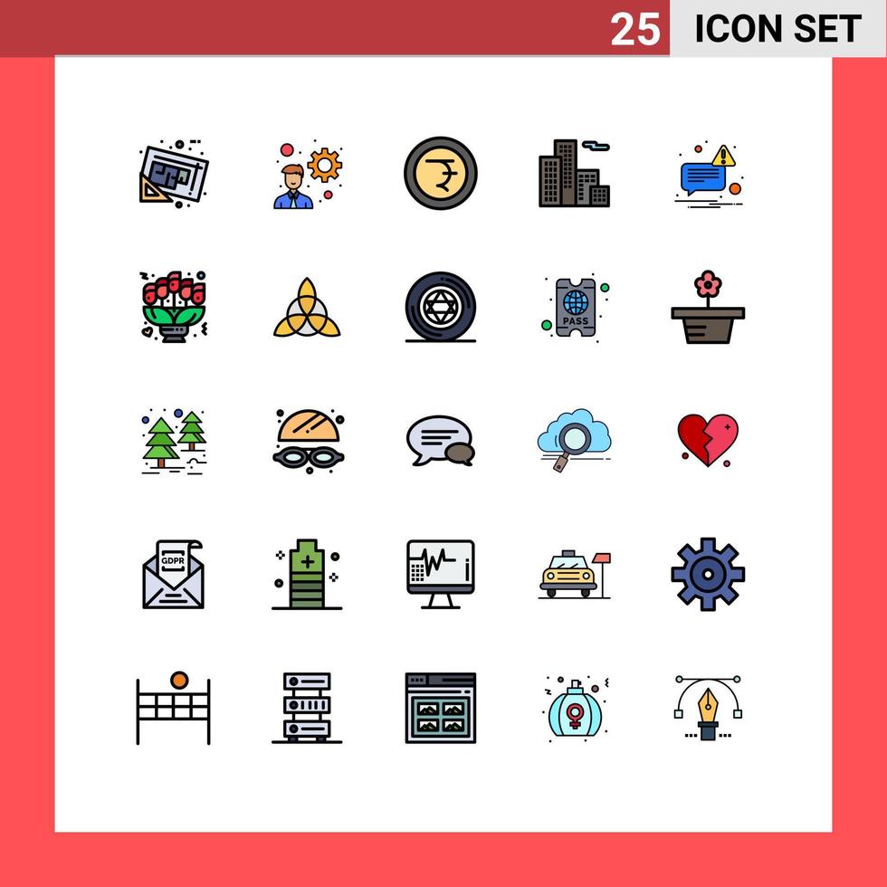 User Interface Pack of 25 Basic Filled line Flat Colors of bouquet not coin message building Editable Vector Design Elements