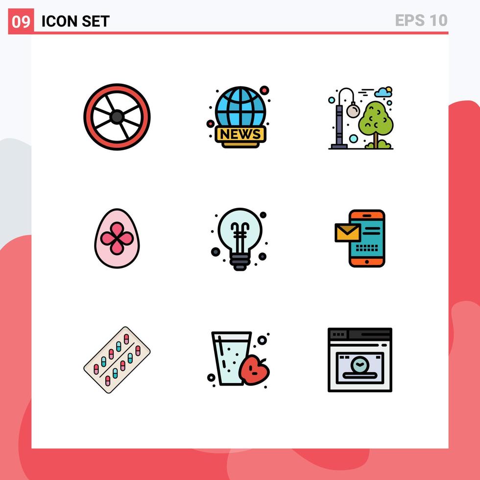User Interface Pack of 9 Basic Filledline Flat Colors of bulb easter egg news easter recreation Editable Vector Design Elements