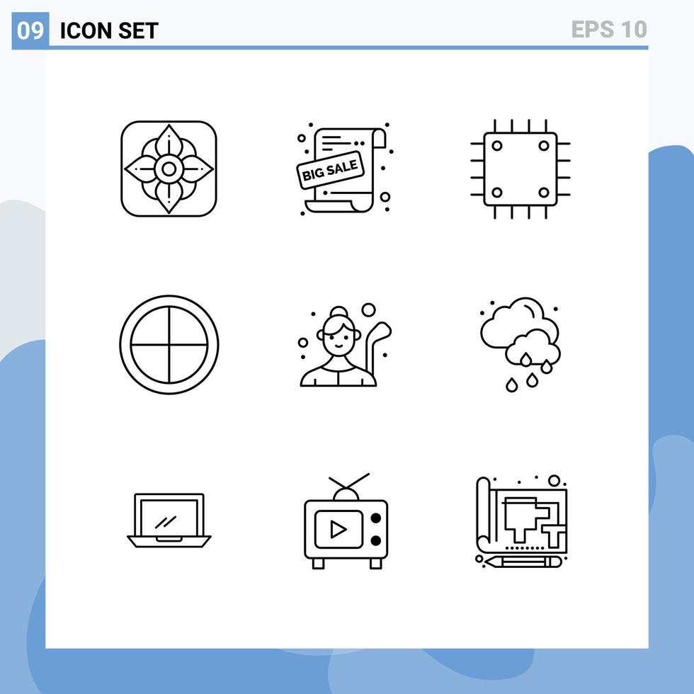 Universal Icon Symbols Group of 9 Modern Outlines of female golf soldier computers military army Editable Vector Design Elements