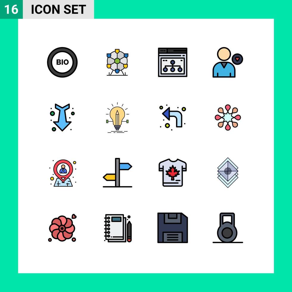 Universal Icon Symbols Group of 16 Modern Flat Color Filled Lines of love human internet heart share Editable Creative Vector Design Elements