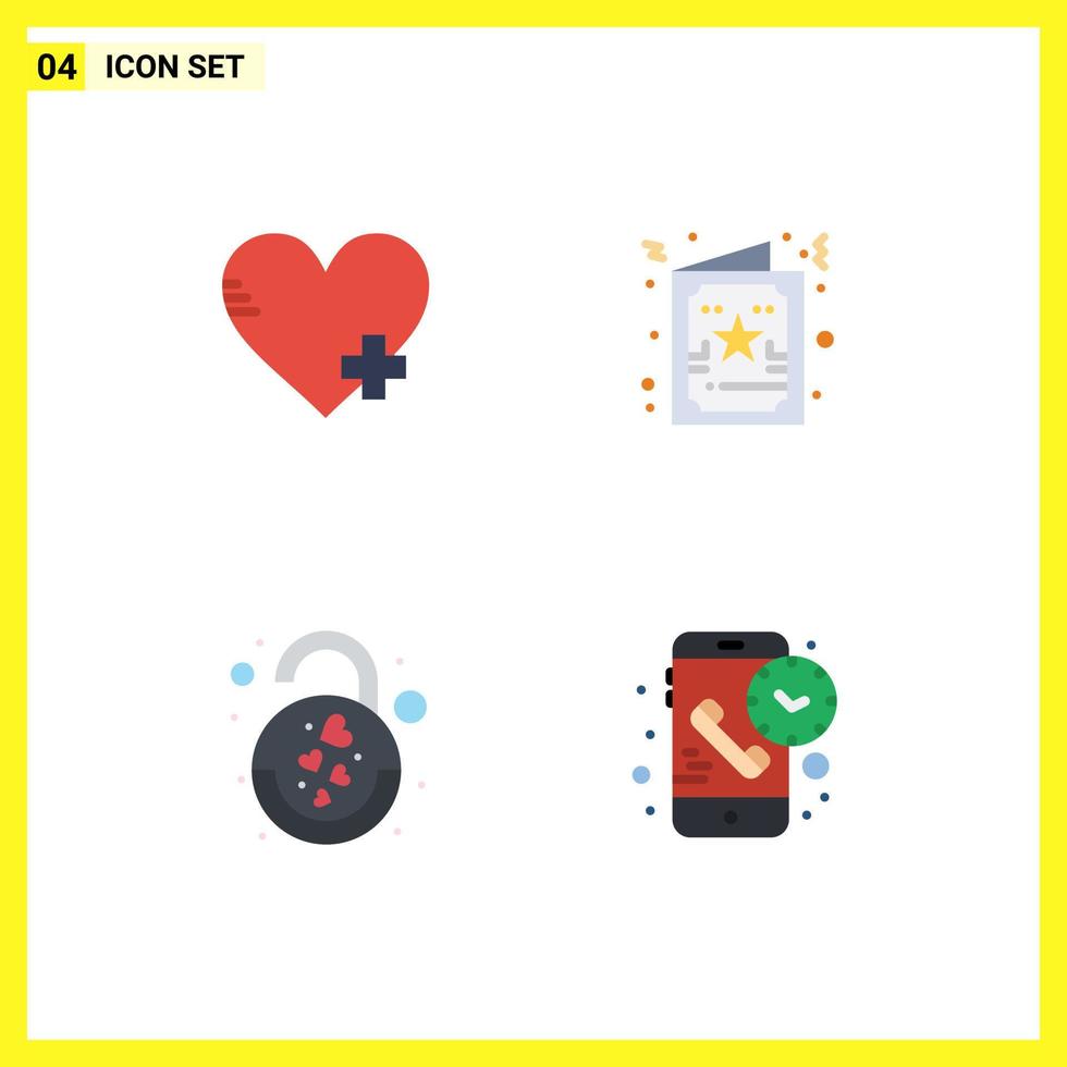 Set of 4 Modern UI Icons Symbols Signs for add love card xmas call Editable Vector Design Elements