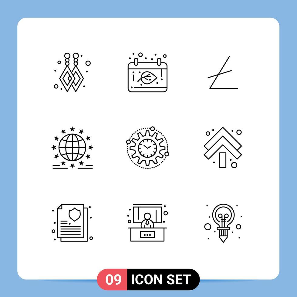 paquete de 9 signos y símbolos de esquemas modernos para medios de impresión web, como gestión de productividad, red de eficiencia de criptomonedas, elementos de diseño de vectores editables