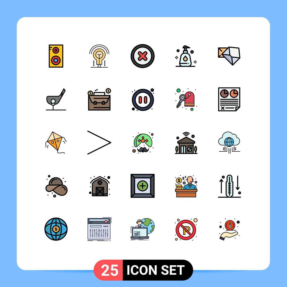 User Interface Pack of 25 Basic Filled line Flat Colors of aim message canceled mail clean Editable Vector Design Elements
