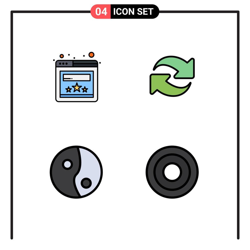 Mobile Interface Filledline Flat Color Set of 4 Pictograms of browser basic refresh repeat line Editable Vector Design Elements