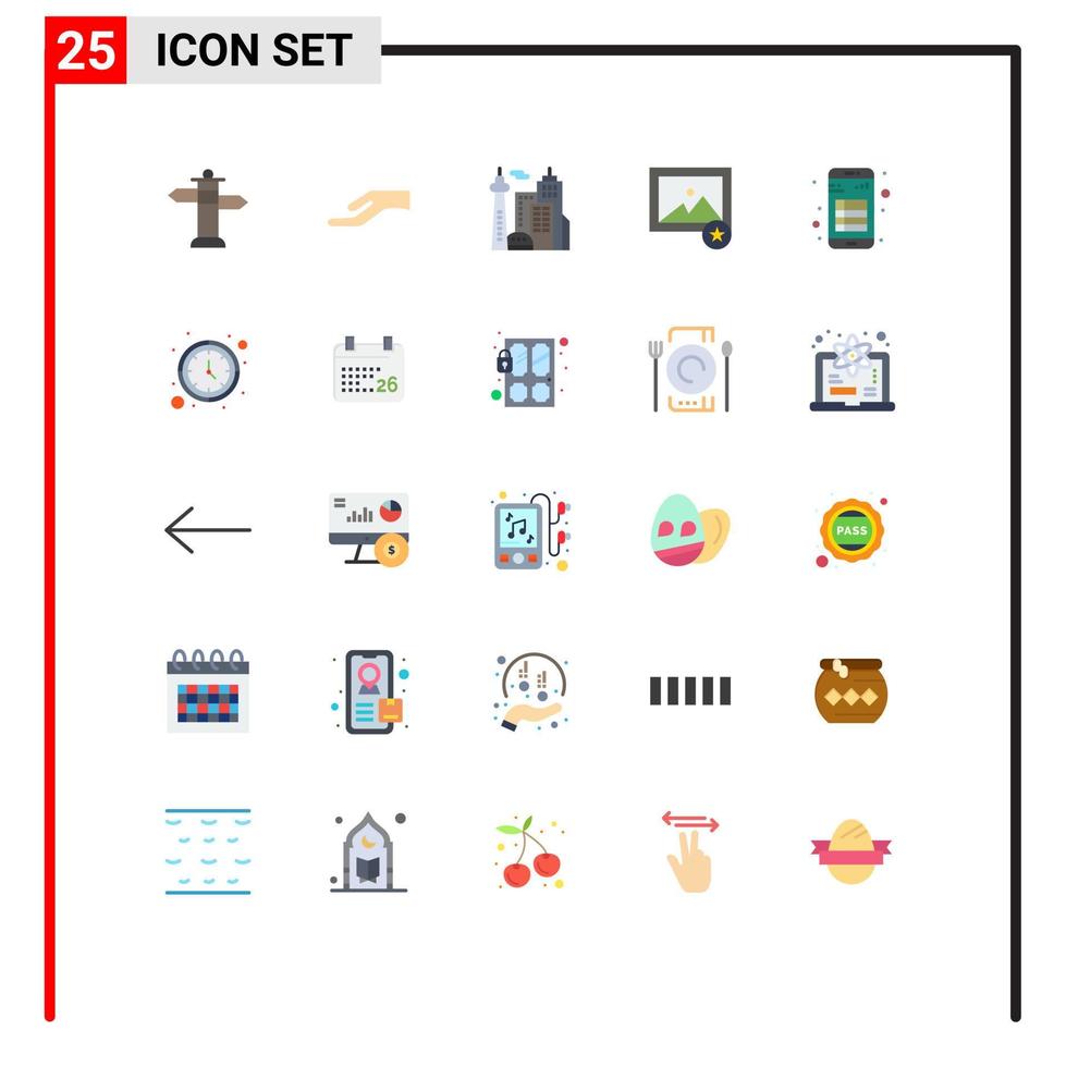 Mobile Interface Flat Color Set of 25 Pictograms of reading interface landmark book photo Editable Vector Design Elements