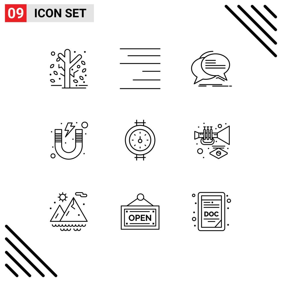 Outline Pack of 9 Universal Symbols of study magnet bubble learn talk Editable Vector Design Elements