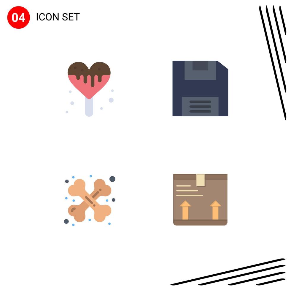 4 Thematic Vector Flat Icons and Editable Symbols of ice cream traumatology diskette care box Editable Vector Design Elements