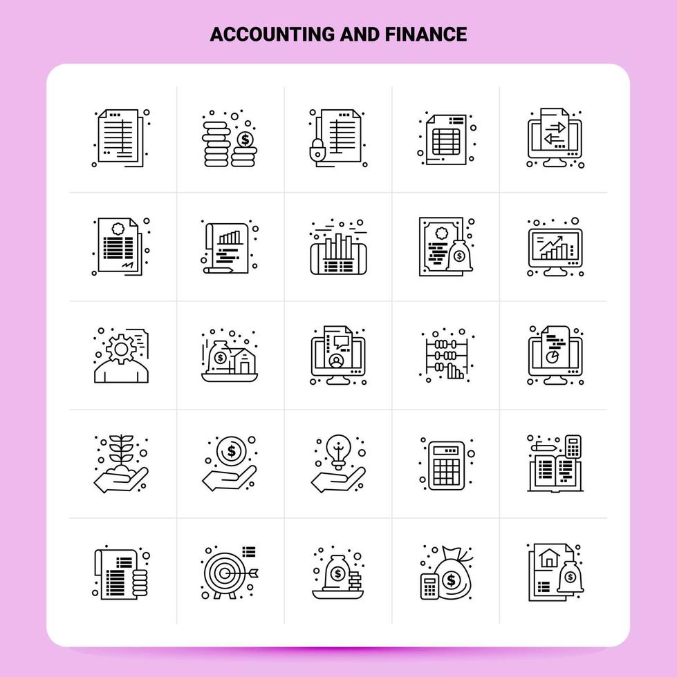 esquema 25 conjunto de iconos de contabilidad y finanzas diseño de estilo de línea vectorial conjunto de iconos negros paquete de pictogramas lineales ideas de negocios web y móviles diseño ilustración vectorial vector