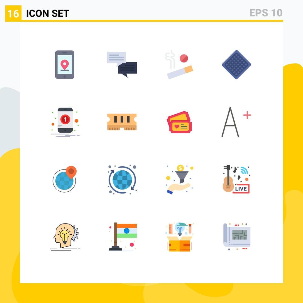 interfaz móvil conjunto de colores planos de 16 pictogramas de hardware un número de fumar waffle paquete editable de elementos de diseño de vectores creativos