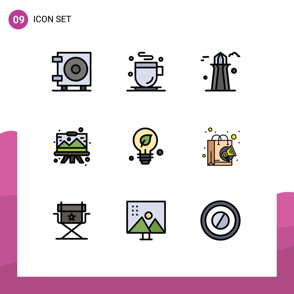 9 Creative Icons Modern Signs and Symbols of green ecology canada tower painting easel Editable Vector Design Elements