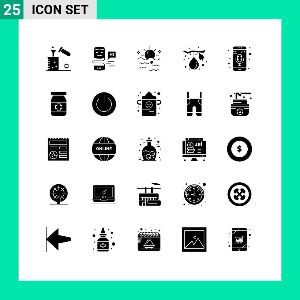 25 Thematic Vector Solid Glyphs and Editable Symbols of healthy food big think fig sun Editable Vector Design Elements