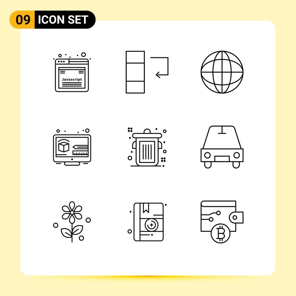 9 Thematic Vector Outlines and Editable Symbols of car editorial finance can digital Editable Vector Design Elements