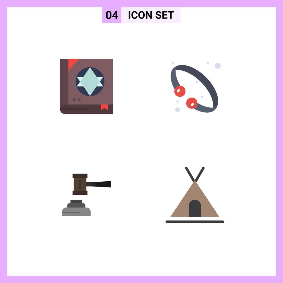 paquete de 4 iconos planos creativos de la ley del libro subasta de joyas aterradoras elementos de diseño vectorial editables vector