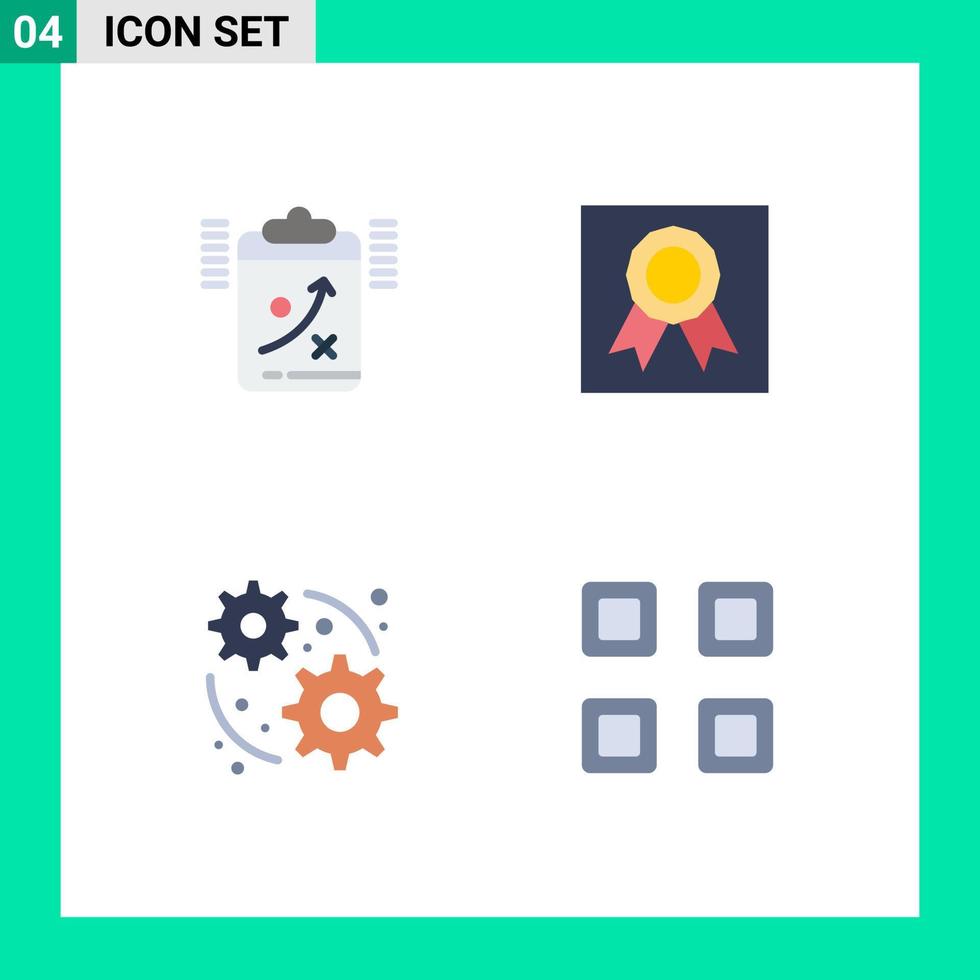 conjunto moderno de 4 iconos y símbolos planos, como insignias tácticas de desarrollo de portapapeles, elementos de diseño de vectores editables