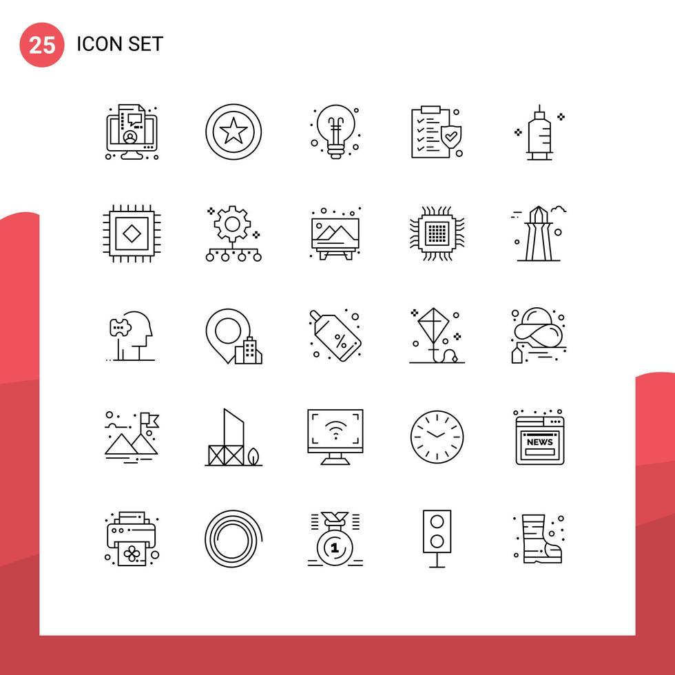 conjunto de 25 iconos de interfaz de usuario modernos símbolos signos para jeringa medicina idea química seguro elementos de diseño vectorial editables vector