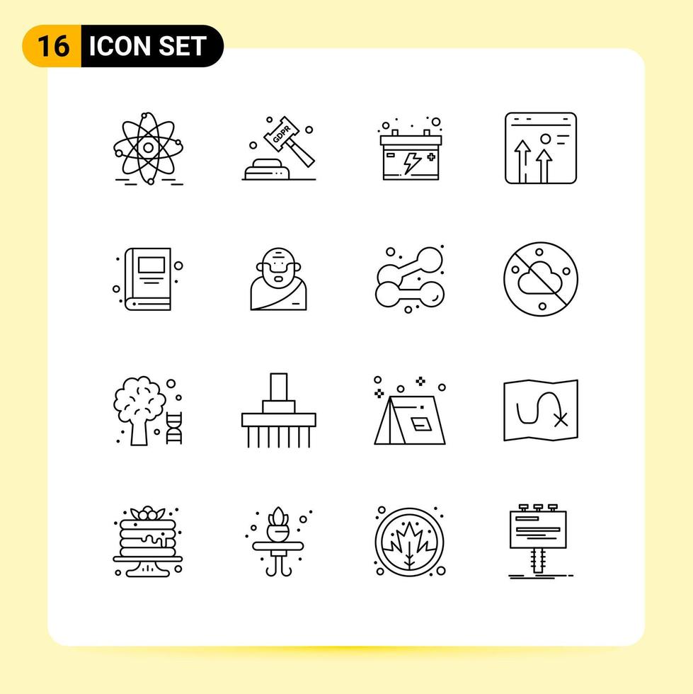 Mobile Interface Outline Set of 16 Pictograms of education growth accumulator economy browser Editable Vector Design Elements