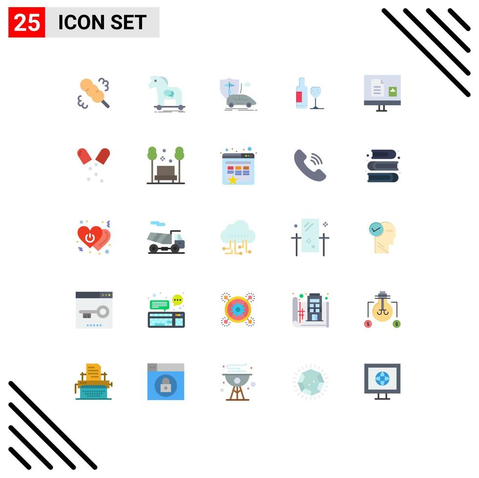 Pictogram Set of 25 Simple Flat Colors of e glass car bottle safety Editable Vector Design Elements