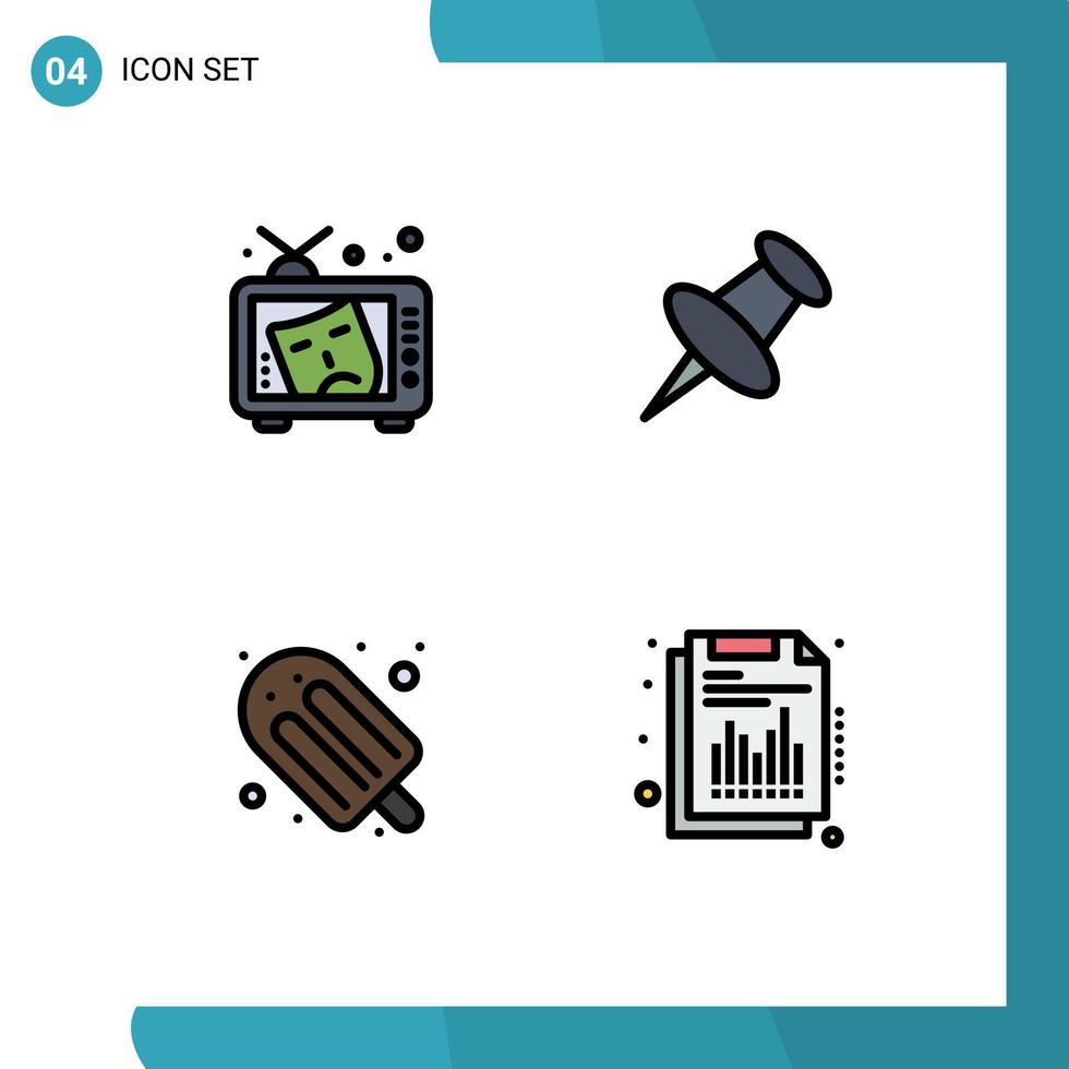 Group of 4 Filledline Flat Colors Signs and Symbols for tv holiday arts pin ice cream Editable Vector Design Elements