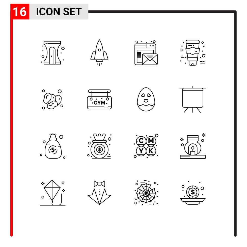 Modern Set of 16 Outlines and symbols such as fruit skin care travel face online Editable Vector Design Elements