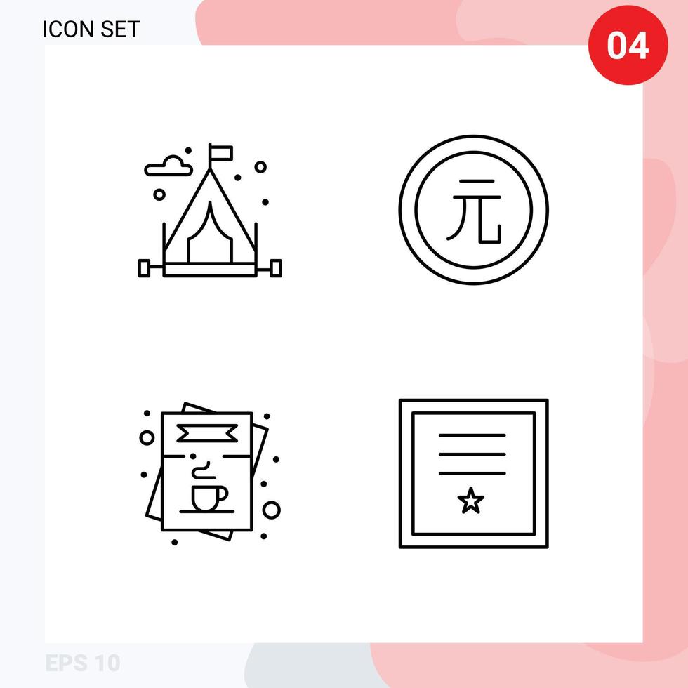 4 colores planos de línea de llenado de vectores temáticos y símbolos editables del menú de finanzas comerciales de café para acampar elementos de diseño de vectores editables