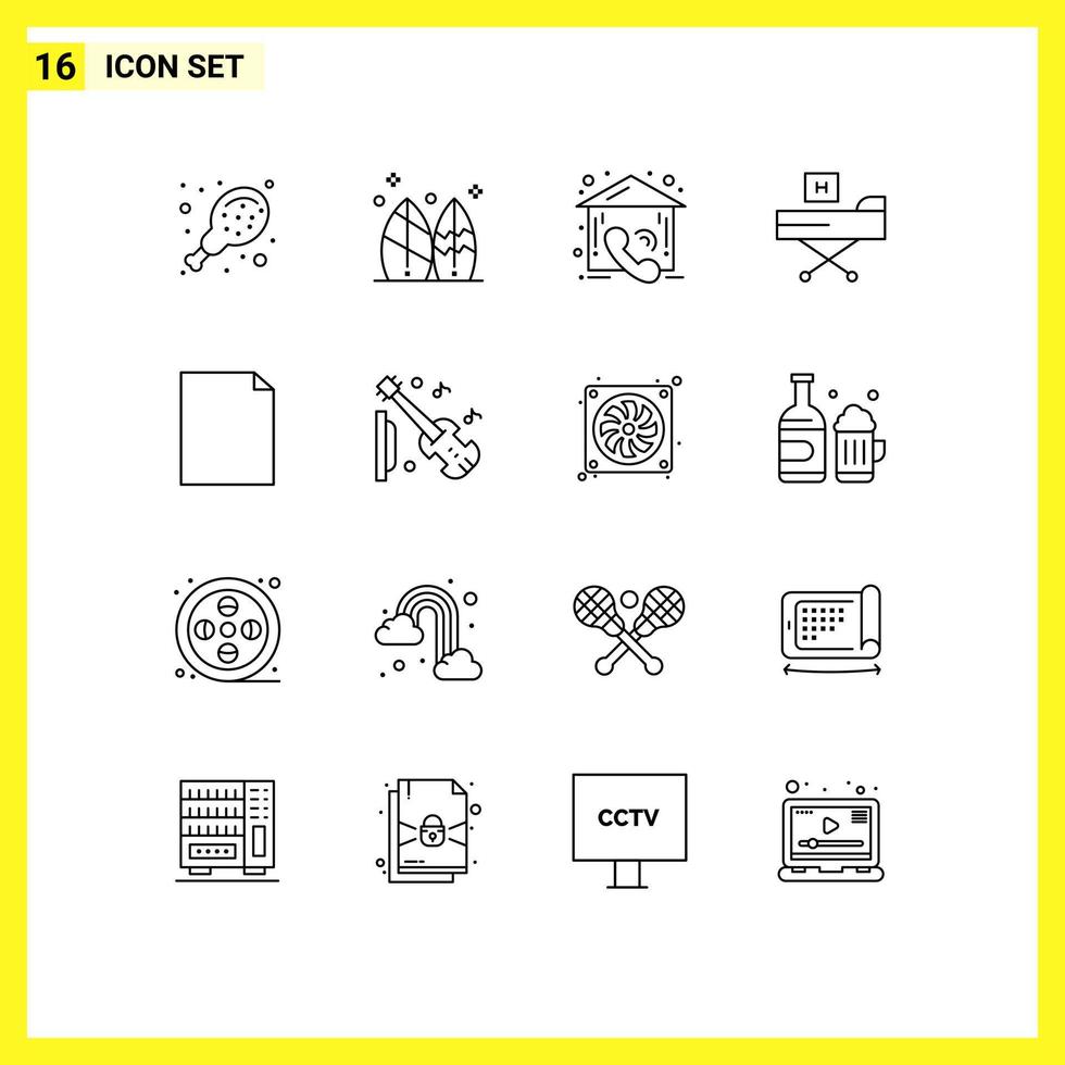 Pictogram Set of 16 Simple Outlines of document form call fitness bed Editable Vector Design Elements