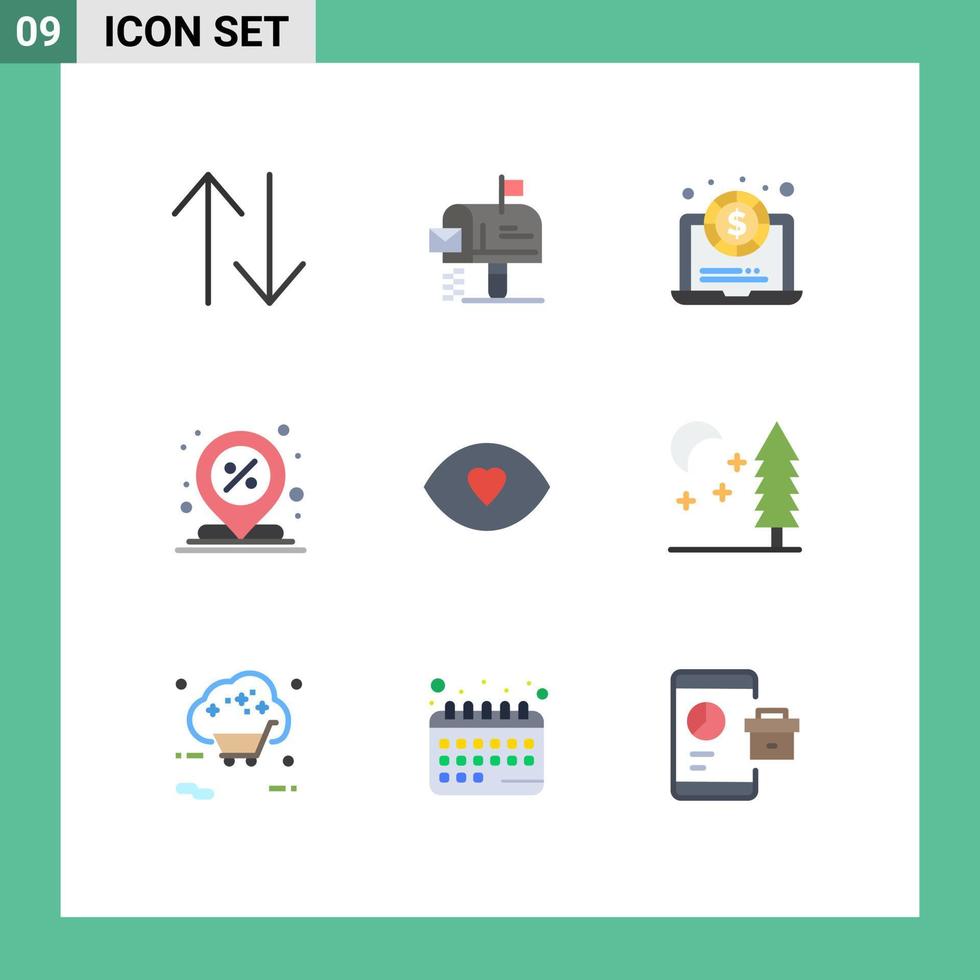 Universal Icon Symbols Group of 9 Modern Flat Colors of human eye laptop pin location Editable Vector Design Elements