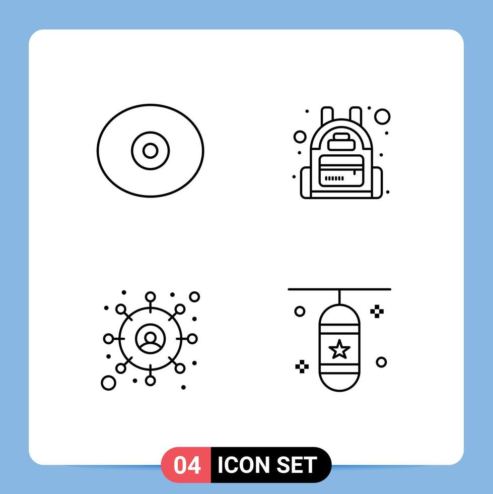 Set of 4 Commercial Filledline Flat Colors pack for anatomy boxing bag backpack customer punching box Editable Vector Design Elements
