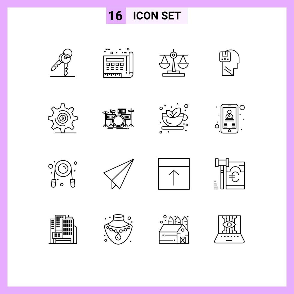 Modern Set of 16 Outlines and symbols such as male data print save scale Editable Vector Design Elements